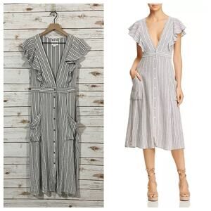 Lost + Wander Kika Striped Button-Up Midi Dress - Grey - XL